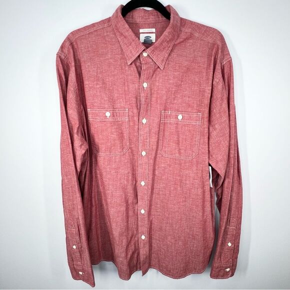 NWT Old Navy Slim Fit Cotton Linen Blend Chambray Casual Button Up Shirt XL - Picture 1 of 9